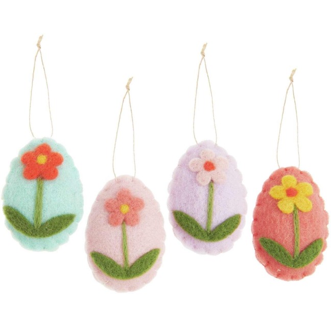 Aufhänger Filz-Osterei flach, Blumendesign, 4 Stück, 7 x 5cm - 
