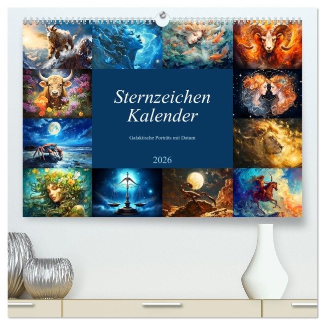 Sternzeichen-Kalender - Galaktische Porträts mit Datum (hochwertiger Premium Wandkalender 2026 DIN A2 quer), Kunstdruck in Hochglanz - Anja Frost