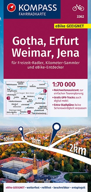 KOMPASS Fahrradkarte 3362 Gotha, Erfurt, Weimar, Jena 1:70.000 - 