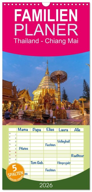 Familienplaner 2026 - Thailand - Chiang Mai mit 5 Spalten (Wandkalender, 21 x 45 cm) CALVENDO - Peter Schickert