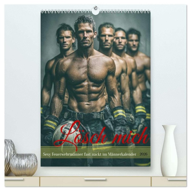 Lösch mich - Sexy Feuerwehrmänner fast nackt im Männerkalender (hochwertiger Premium Wandkalender 2026 DIN A2 hoch), Kunstdruck in Hochglanz - Mb Fotografie