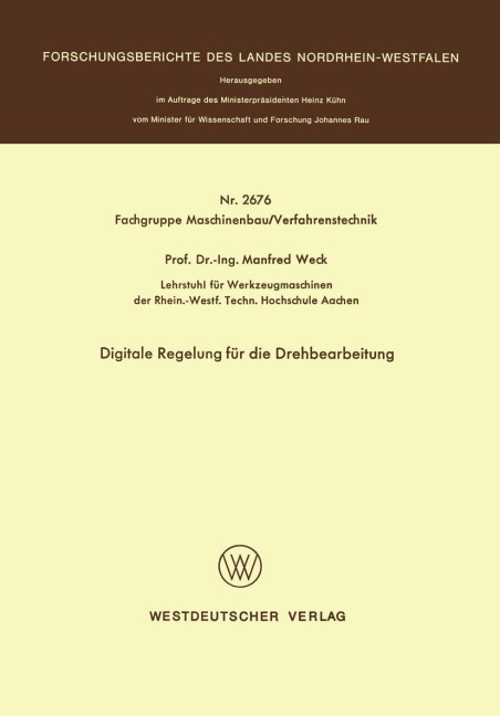 Digitale Regelung für die Drehbearbeitung - Manfred Weck