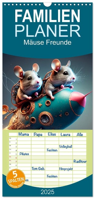 Familienplaner 2025 - Mäuse Freunde mit 5 Spalten (Wandkalender, 21 x 45 cm) CALVENDO - Peter Roder
