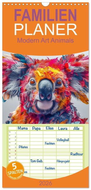 Familienplaner 2026 - Modern Art Animals mit 5 Spalten (Wandkalender, 21 x 45 cm) CALVENDO - Steffen Gierok-Latniak