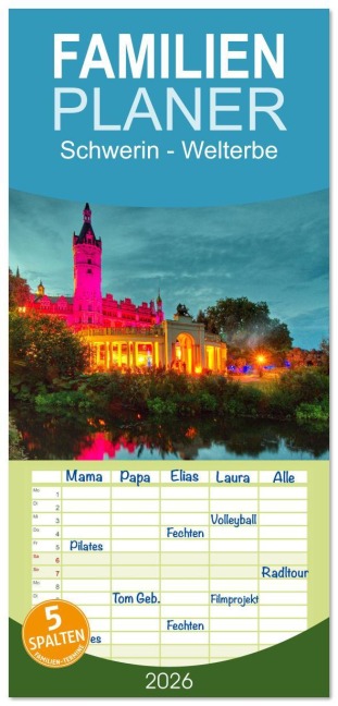 Familienplaner 2026 - Schwerin - Welterbe mit 5 Spalten (Wandkalender, 21 x 45 cm) CALVENDO - Reinhard Balzerek