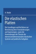Cover-Bild zum Titel 'Die elastischen Platten' von 'A. Nadai'