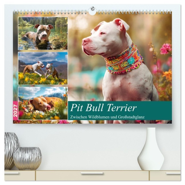 Pit Bull Terrier. Zwischen Wildblumen und Großstadtglanz (hochwertiger Premium Wandkalender 2027 DIN A2 quer), Kunstdruck in Hochglanz - Rose Hurley