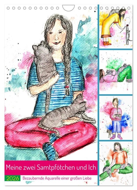 Meine zwei Samtpfötchen und Ich - Bezaubernde Aquarelle einer große Liebe (Wandkalender 2026 DIN A4 hoch), CALVENDO Monatskalender - Michaela Schimmack