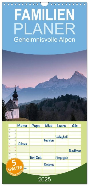 Familienplaner 2025 - Geheimnisvolle Alpen mit 5 Spalten (Wandkalender, 21 x 45 cm) CALVENDO - Florian Westermann