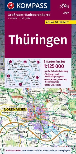 KOMPASS Großraum-Radtourenkarte 3707 Thüringen 1:125.000 - 