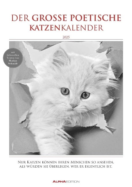 Der große poetische Katzenkalender 2025 - Bildkalender A3 (29,7x42 cm) - mit schönen Zitaten - schwarz-weiß - Tierkalender - Wandplaner - Wandkalender - 