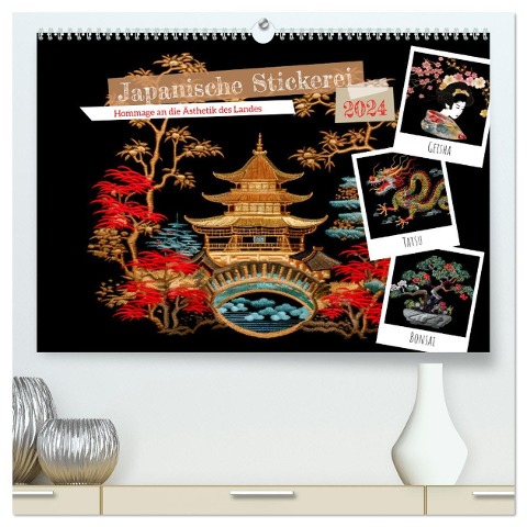 Japanische Stickerei - Hommage an die Ästhetik des Landes (hochwertiger Premium Wandkalender 2024 DIN A2 quer), Kunstdruck in Hochglanz - Anja Frost