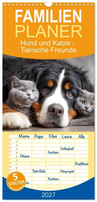 Familienplaner 2027 - Hund und Katze - Tierische Freunde mit 5 Spalten (Wandkalender, 21 x 45 cm) CALVENDO - Dirk Meutzner