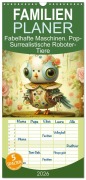Cover-Bild zum Titel 'Familienplaner 2026 - Fabelhafte Maschinen. Pop-Surrealistische Roboter-Tiere mit 5 Spalten (Wandkalender, 21 x 45 cm) CALVENDO' von 'Rose Hurley'