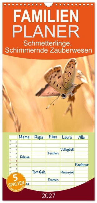 Familienplaner 2027 - Schmetterlinge. Schimmernde Zauberwesen mit 5 Spalten (Wandkalender, 21 x 45 cm) CALVENDO - Aneta Zofia Brinker