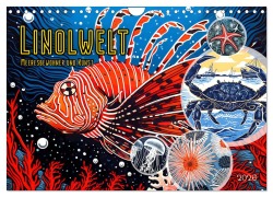 Cover-Bild zum Titel 'Linolwelt - Meeresbewohner und Kunst (Wandkalender 2026 DIN A4 quer), CALVENDO Monatskalender' von 'Anja Frost'