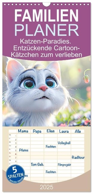 Familienplaner 2025 - Katzen-Paradies. Entzückende Cartoon-Kätzchen zum verlieben mit 5 Spalten (Wandkalender, 21 x 45 cm) CALVENDO - Rose Hurley