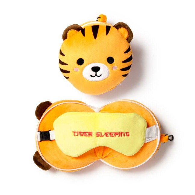 Relaxeazzz Plüsch Tiger Reisekissen & Schlafmaske - 