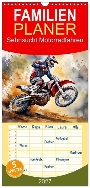 Familienplaner 2027 - Sehnsucht Motorradfahren mit 5 Spalten (Wandkalender, 21 x 45 cm) CALVENDO - Claudia Kleemann