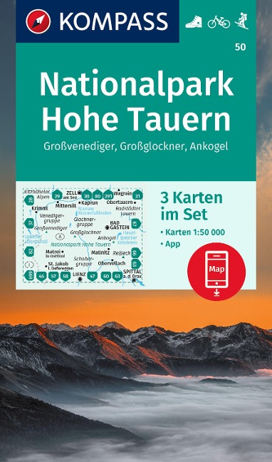 KOMPASS Wanderkarten-Set 50 Nationalpark Hohe Tauern, Großvenediger, Großglockner, Ankogel (3 Karten) 1:50.000 - 