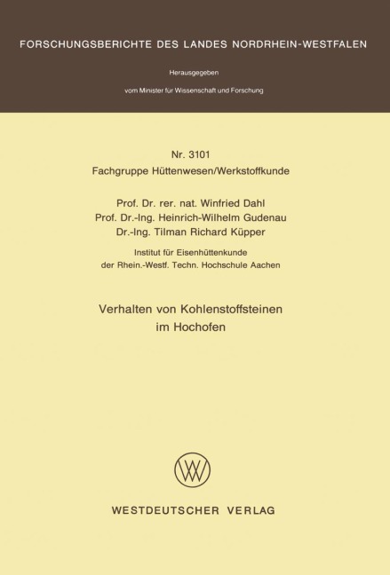 Verhalten von Kohlenstoffsteinen im Hochofen - Winfried Dahl