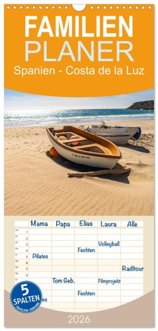 Familienplaner 2026 - Spanien - Costa de la Luz mit 5 Spalten (Wandkalender, 21 x 45 cm) CALVENDO - Peter Schickert