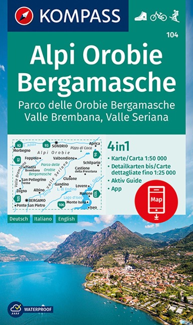 KOMPASS Wanderkarte 104 Alpi Orobie Bergamasche 1:50.000 - 