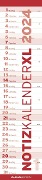 Notizkalender XL Rot 2024 - Streifenkalender 15x64 cm - Wandplaner - Küchenkalender - schmales Design - eine Spalte - Langplaner - 