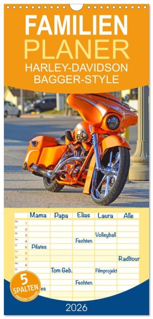 Familienplaner 2026 - BEST OF HARLEY-DAVIDSON BAGGER-STYLE mit 5 Spalten (Wandkalender, 21 x 45 cm) CALVENDO - Volker Wolf