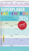 Superplaner Farbenfroh 2026 - 5 Spalten - Familienkalender 26x45 cm - Offset-Papier - mit Ferienterminen - Wandkalender - Wandplaner - 
