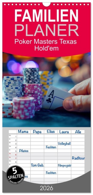 Familienplaner 2026 - Poker Masters Texas Hold'em mit 5 Spalten (Wandkalender, 21 x 45 cm) CALVENDO - Kerstin Waurick