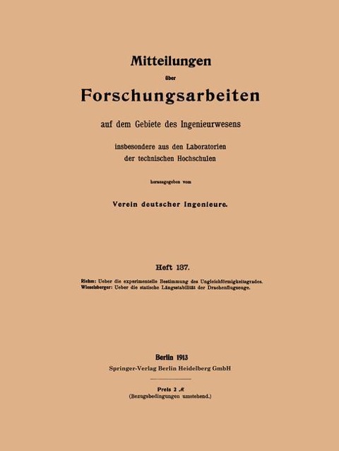 Mitteilungen über Forschungsarbeiten auf dem Gebiete des Ingenieurwesens - Carl Wieselsberger, Wilhelm Riehm