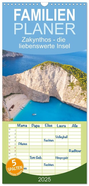 Familienplaner 2025 - Zakynthos - die liebenswerte Insel mit 5 Spalten (Wandkalender, 21 x 45 cm) CALVENDO - Stefan O. Schüller und Elke Schüller