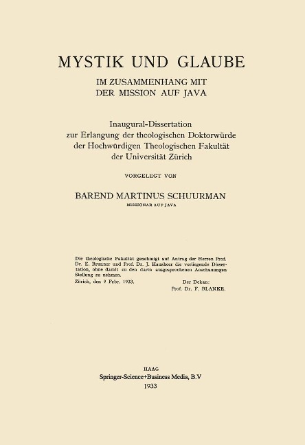 Mystik und Glaube im Zusammenhang mit der Mission auf Java - Barend Martinus Schuurman