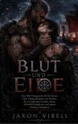Cover-Bild zum Titel 'Blut und Eide: Eine MM Omegaverse Portal Fantasy Dark Viking Romance mit Feinden, die zu Liebenden werden, einem Werwolf-Kriegsherrn und einem Omega-Gefangenen (Norse Fates Buch 2)' von 'Jaxon Virell'