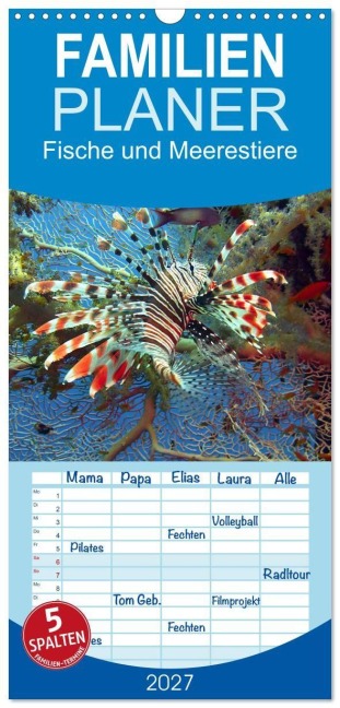 Familienplaner 2027 - Fische und Meerestiere mit 5 Spalten (Wandkalender, 21 x 45 cm) CALVENDO - Elisabeth Stanzer