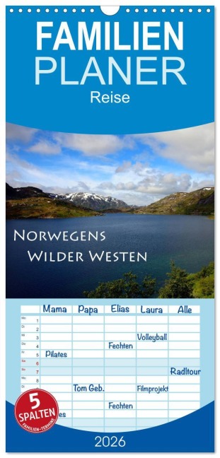 Familienplaner 2026 - Norwegens Wilder Westen mit 5 Spalten (Wandkalender, 21 x 45 cm) CALVENDO - Helene Seidl