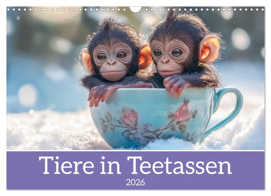 Tiere in Teetassen (Wandkalender 2026 DIN A3 quer), CALVENDO Monatskalender - Liselotte Brunner-Klaus