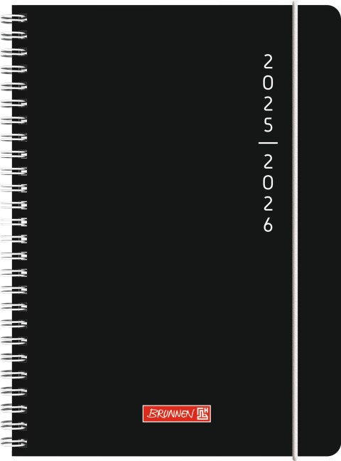 BRUNNEN Schülerkalender (2025/2026) "Plain Black", 2 Seiten = 1 Woche, A5, 208 Seiten, PP-Umschlag, schwarz - 