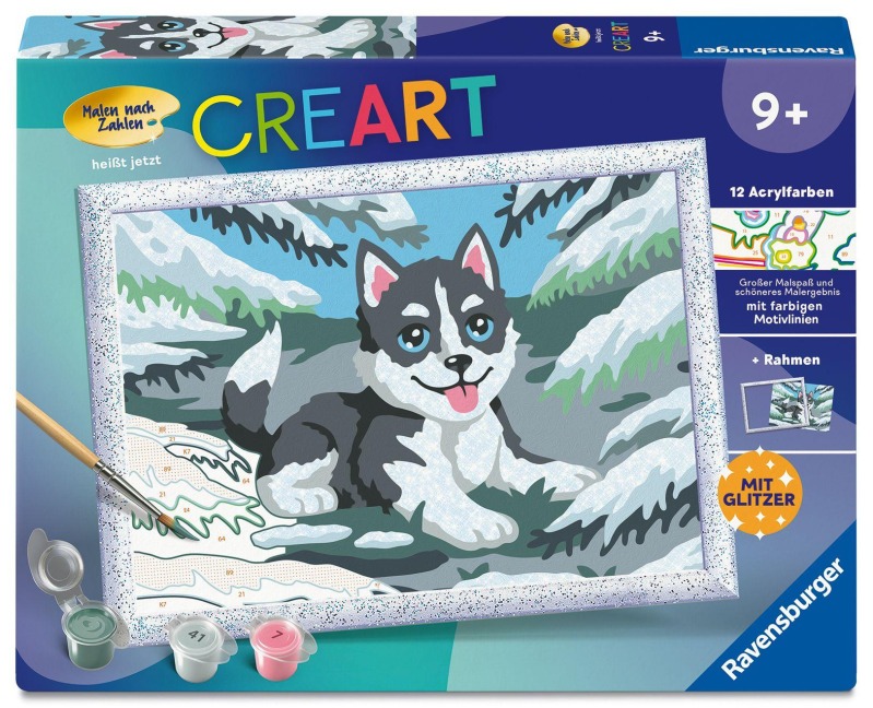 CreArt, Malen nach Zahlen Kinder - Frecher Husky - 
