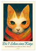 Die 7 Leben einer Katze (Wandkalender 2025 DIN A2 hoch), CALVENDO Monatskalender - Sandra Felke