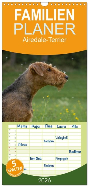 Familienplaner 2026 - Airedale-Terrier, was sonst! mit 5 Spalten (Wandkalender, 21 x 45 cm) CALVENDO - Michael Janz