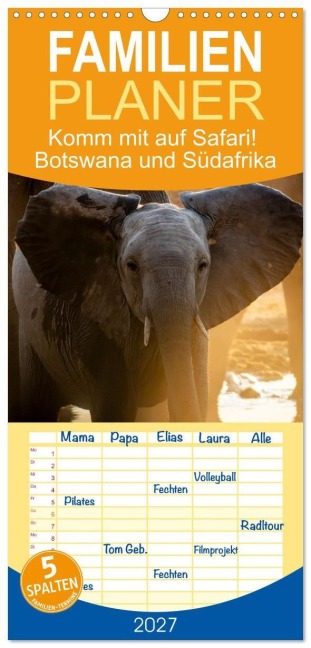 Familienplaner 2027 - Komm mit auf Safari! Botswana und Südafrika mit 5 Spalten (Wandkalender, 21 x 45 cm) CALVENDO - Carolin Eberhard @caro_goes_wild. erness
