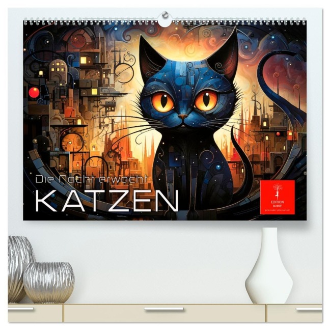 Katzen - die Nacht erwacht (hochwertiger Premium Wandkalender 2026 DIN A2 quer), Kunstdruck in Hochglanz - Peter Roder