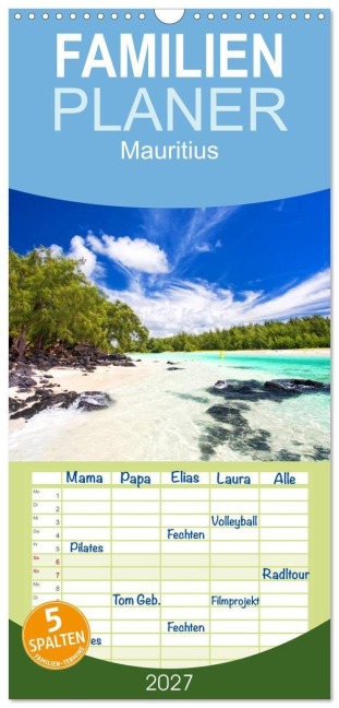 Familienplaner 2027 - Mauritius mit 5 Spalten (Wandkalender, 21 x 45 cm) CALVENDO - Jenny Sturm
