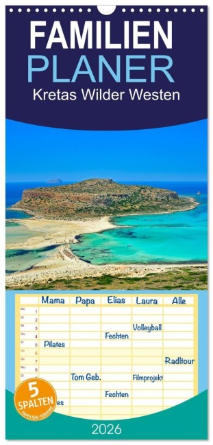 Familienplaner 2026 - Kretas Wilder Westen mit 5 Spalten (Wandkalender, 21 x 45 cm) CALVENDO - Claudia Kleemann
