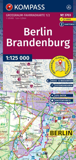 KOMPASS Großraum Fahrradkarte 3703 Berlin-Brandenburg, mit Knotenpunkten 1:125.000 - 
