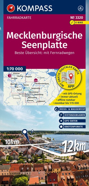 KOMPASS Fahrradkarte 3320 Mecklenburgische Seenplatte mit Knotenpunkten 1:70.000 - 