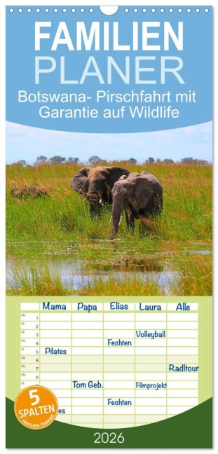 Familienplaner 2026 - Botswana- Pirschfahrt mit Garantie auf Wildlife mit 5 Spalten (Wandkalender, 21 x 45 cm) CALVENDO - Werner Altner