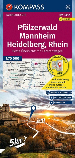 KOMPASS Fahrradkarte 3352 Pfälzerwald, Mannheim, Heidelberg, Rhein 1:70.000 - 